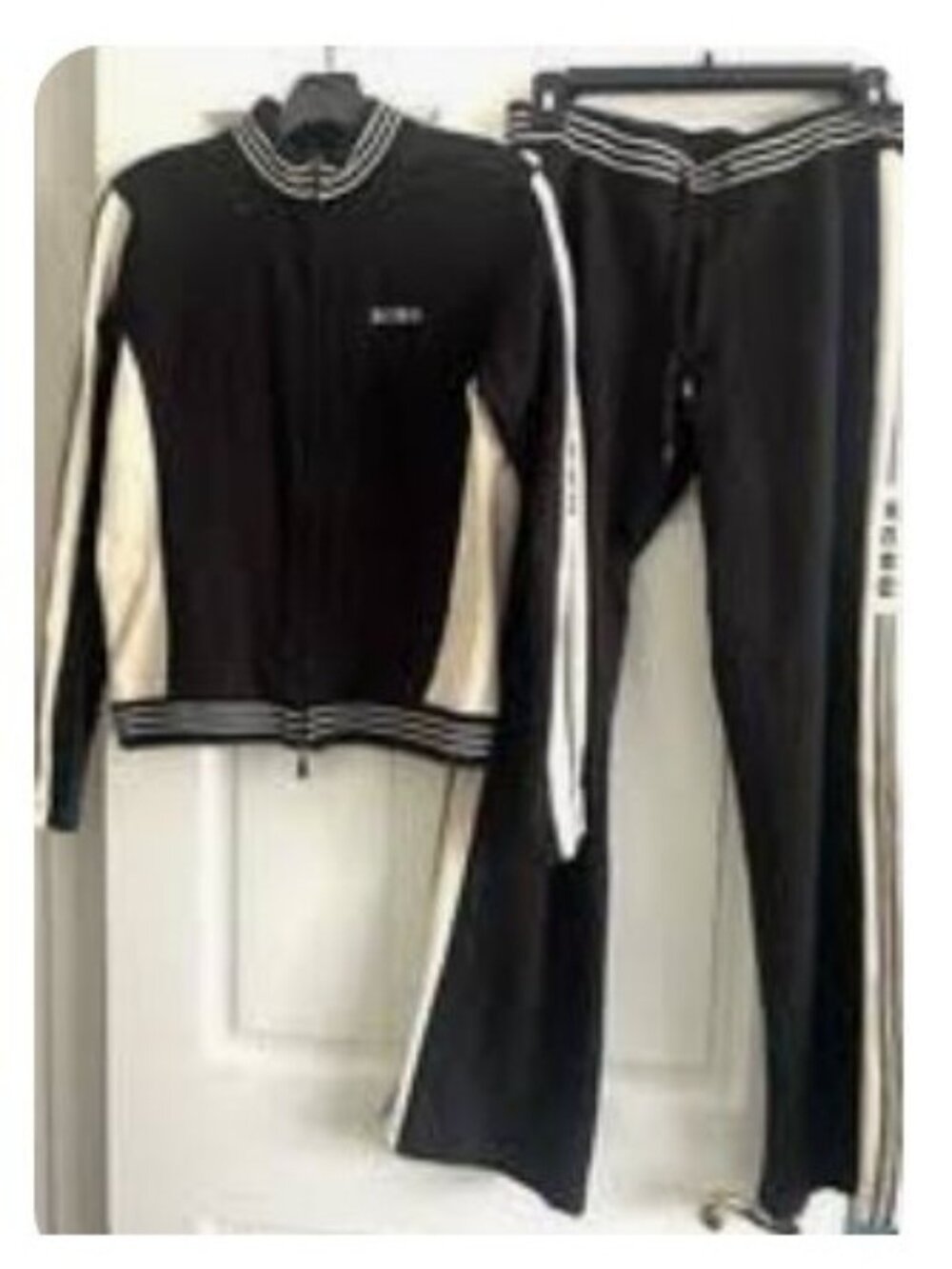 BCBG Women Size Lg Cotton Blend Track Jogger Suit Jacket & Pants Tracksuit Navy